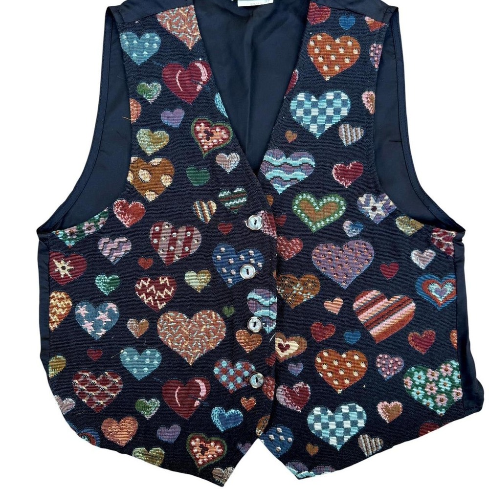 Vintage 90s Deadstock Mirrors Tapestry Vest Patchwork Heart Pattern - S